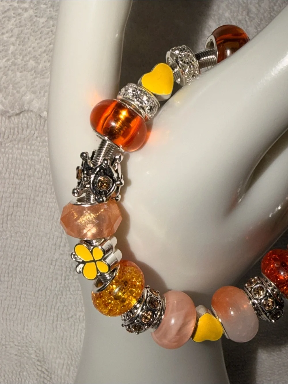 Women's Yellow & Orange Floral Charm Bead Bracelet - Unbranded